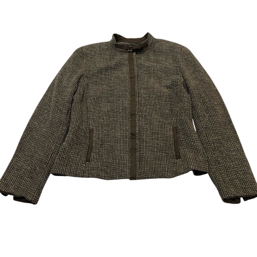 Doncaster Jacket Womans 10 Brown Woven Silk Tweed Blazer‎ Cropped  Dark Academia - Picture 3 of 13